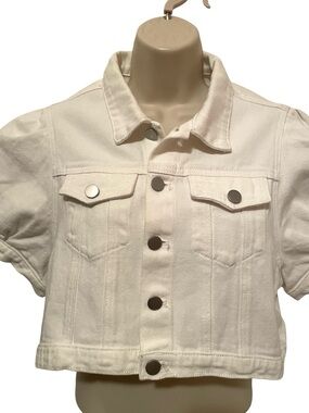 Rockin C Cropped White Denim Jean Jacket Short Sleeve Size Large